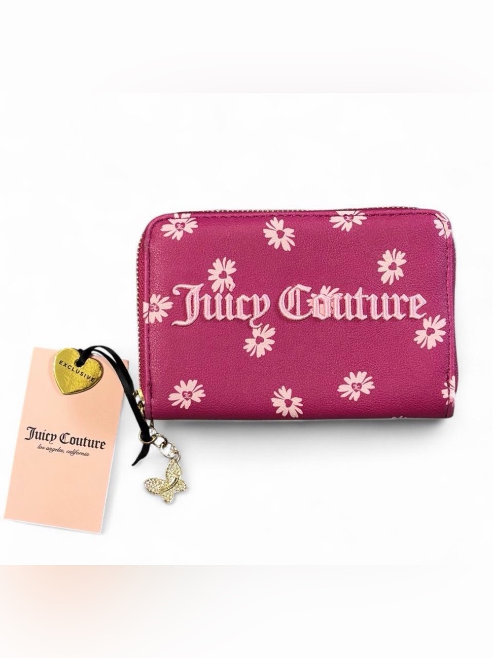 Juicy Couture Fuchsia Floral Zip Wallet with Charm